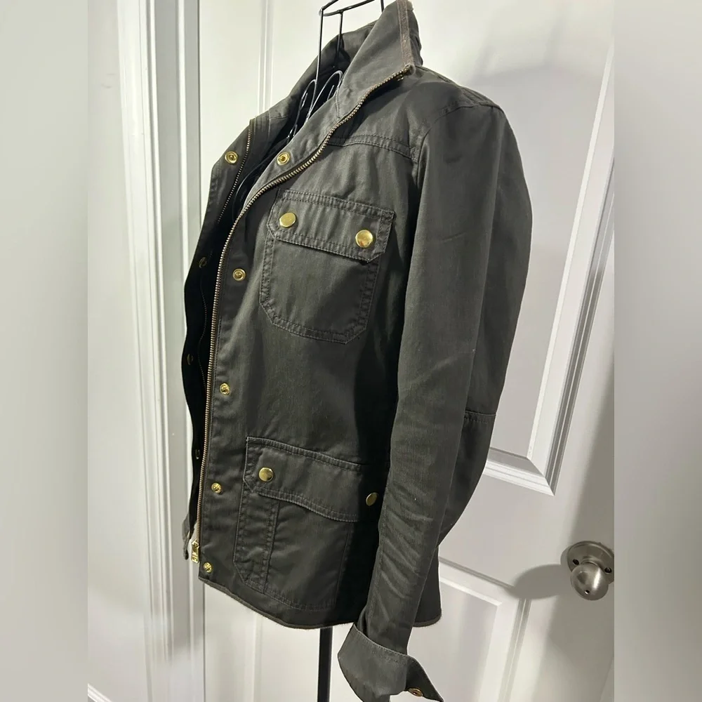 J. Crew‎ Women's Resin Coated Dark Olive Twill Jacket